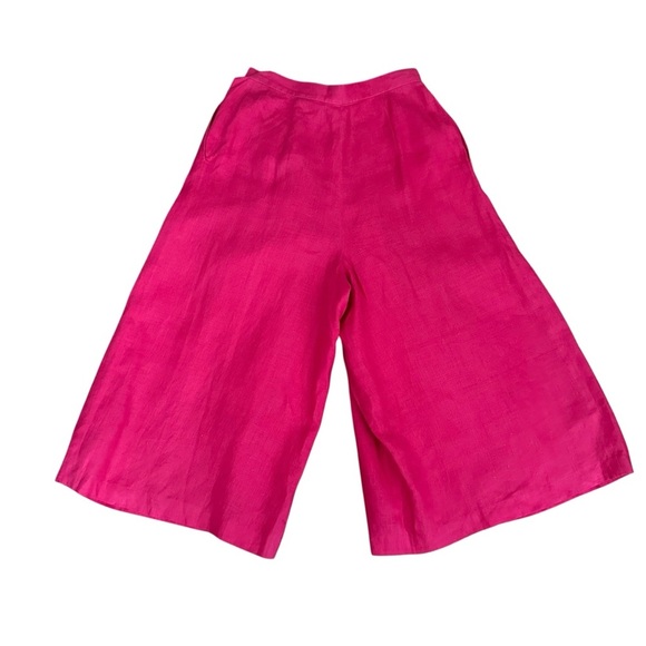 Vintage Lloyd Williams Hot Pink Pleated Linen Culottes Wide Leg Pants Resortwear - Picture 7 of 16